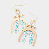 Geometric Brass Metal Paint Splash Arch Link Dangle Earrings