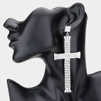 Rhinestone Cross Dangle Evening Earring