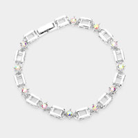 Stone Embellished Open Metal Rectangle Link Evening Bracelet