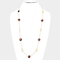 Celluloid Acetate Tortoise Metal Disc Station Long Necklace