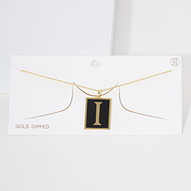 -I- Gold Dipped Enamel Rectangle Monogram Pendant Necklace