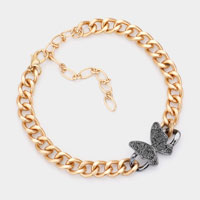 Rhinestone Embellished Butterfly Accented Bracelet