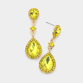 Double Teardrop Stone Accented Dangle Evening Earrings