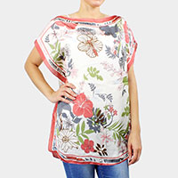 Flower Printed Satin Poncho