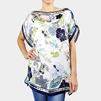 Flower Printed Satin Poncho