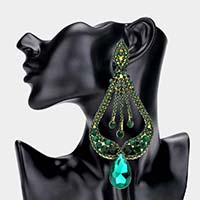 Oversized Pave Glass Teardrop Chandelier Evening Earrings