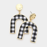 Buffalo Check Patterned Metal Arch Dangle Earrings