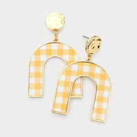 Buffalo Check Patterned Metal Arch Dangle Earrings