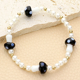 Mushroom Accented Pearl Stretch Bracelet