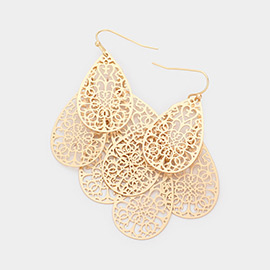 Filigree Metal Teardrop Link Layered Dangle Earrings