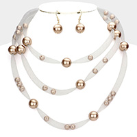 Pearl Accented Triple Layered Mesh Bib Necklace