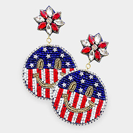 Felt Back American USA Flag Smile Dangle Earrings