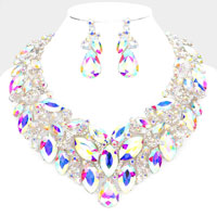 Marquise Stone Cluster Accented Evening Necklace