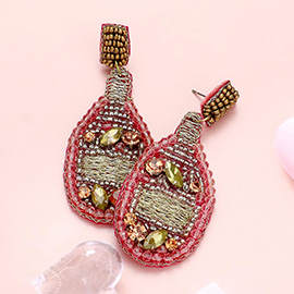 Felt Back Stone Multi Beaded Champagne Dangle Earrings