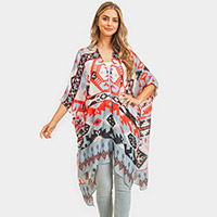 Aztec Patterned Cover Up Kimono Poncho