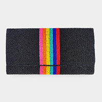 Rainbow Color Block Seed Beaded Clutch / Crossbody Bag