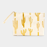 Metallic Cactus Patterned Pouch Clutch Bag