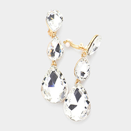 Teardrop Glass Crystal Drop Evening Clip On Earrings