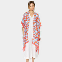 Flower Printed Cover Up Kimono Poncho