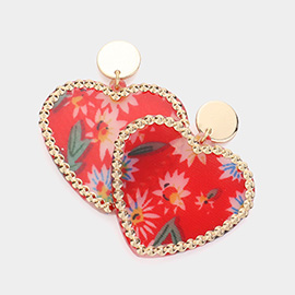 Flower Patterned Resin Heart Dangle Earrings