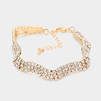 3Rows Rhinestone Wavy Evening Bracelet