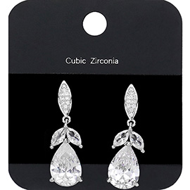 CZ Marquise Teardrop Accented Dangle Evening Earrings