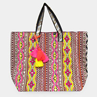 Bead Thread Embellished Boho Tote Bag