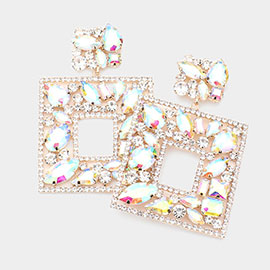 Multi Stone Embellished Square Dangle Evening Earrings