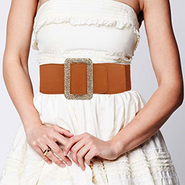 Stone Embellished Open Rectangle Elastic Belt