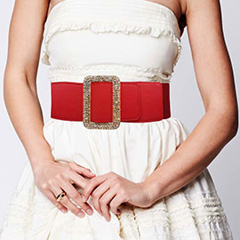 Stone Embellished Open Rectangle Elastic Belt