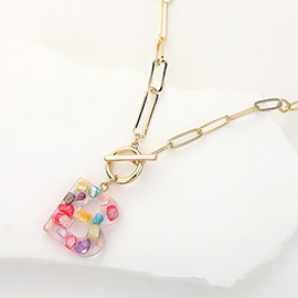 -B- Colorful Monogram Pendant Toggle Necklace