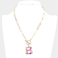 -B- Colorful Monogram Pendant Toggle Necklace