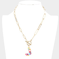 -J- Colorful Monogram Pendant Toggle Necklace