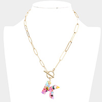 -K- Colorful Monogram Pendant Toggle Necklace