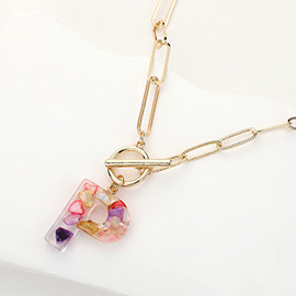 -P- Colorful Monogram Pendant Toggle Necklace