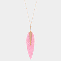 Patterned Resin Leaf Pendant Long Necklace