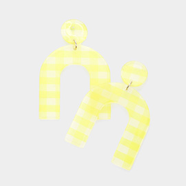 Gingham Check Patterned Resin Arch Dangle Earrings