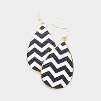 Zigzag Chevron Patterned Faux Leather Teardrop Dangle Earrings