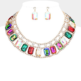 Emerald Cut Stone Accented Collar Evening Necklace