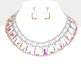 Emerald Cut Stone Accented Collar Evening Necklace