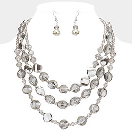 Lucite Round Beaded Triple Layered Bib Necklace