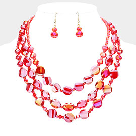 Lucite Round Beaded Triple Layered Bib Necklace