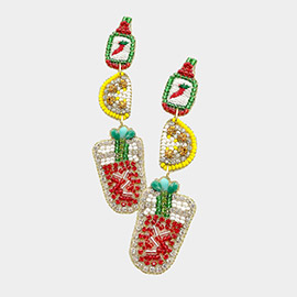 Felt Back Beaded Spicy Sauce Lemon Juice Link Dangle Earrings