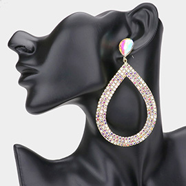 Rhinestone Pave Open Teardrop Dangle Evening Earrings