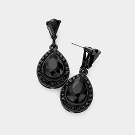 Rhinestone Trimmed Teardrop Stone Accented Dangle Evening Earrings