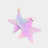 Ombre Genuine Leather Star Dangle Earrings