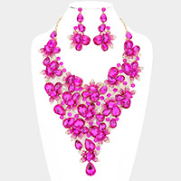 Teardrop Stone Leaf Cluster Vine Statement Evening Necklace