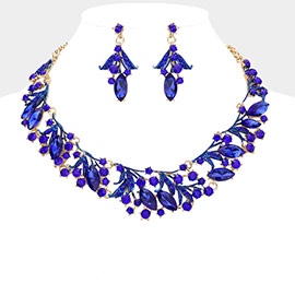 Marquise Stone Accented Leaf Evening Necklace