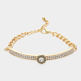 Round Stone Centered Rhinestone Embellished Bracelet