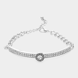 Round Stone Centered Rhinestone Embellished Bracelet